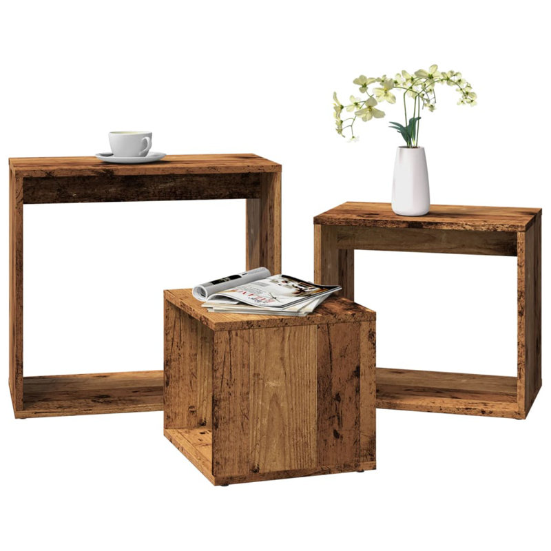 Glynna Floor Shelf Nesting Tables, Old Wood, Old Wood