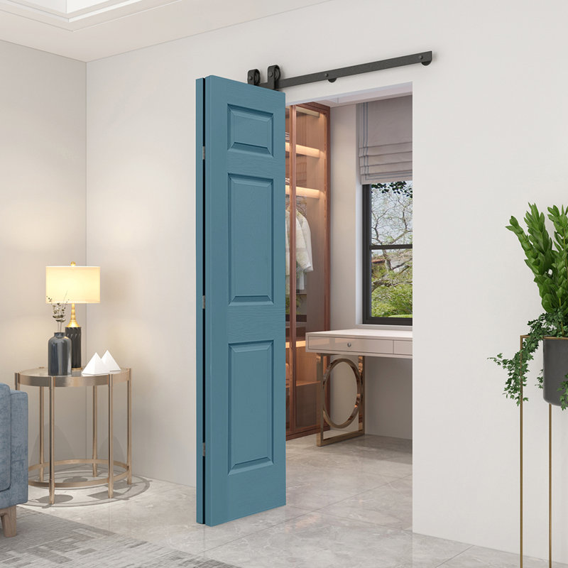 Dignity Blue MDF Bi-Fold Barn Door with Black Hardware, 30" x 80"
