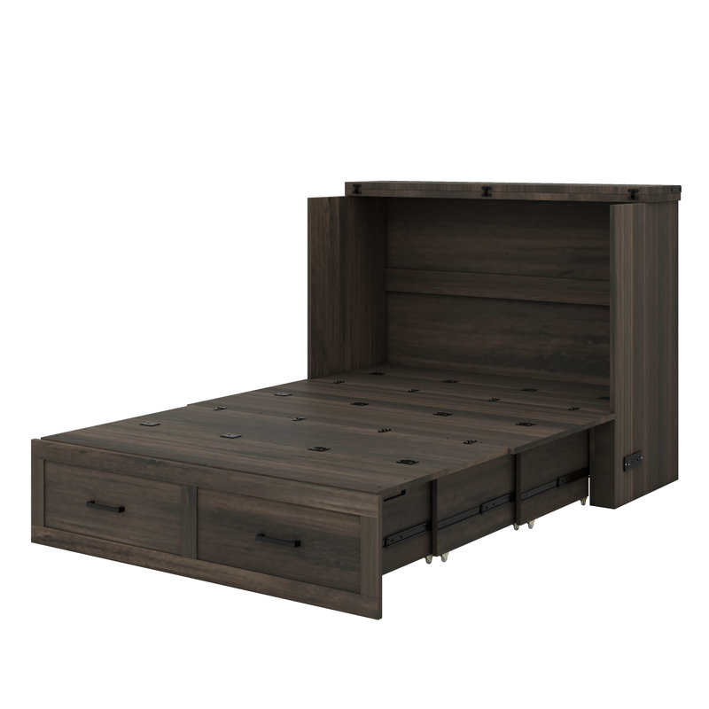 Murphy Bed, Cabinet Bed With Charging Station Large Storage Drawer For Home Office Or Small Room, Hideaway Bed, Gray