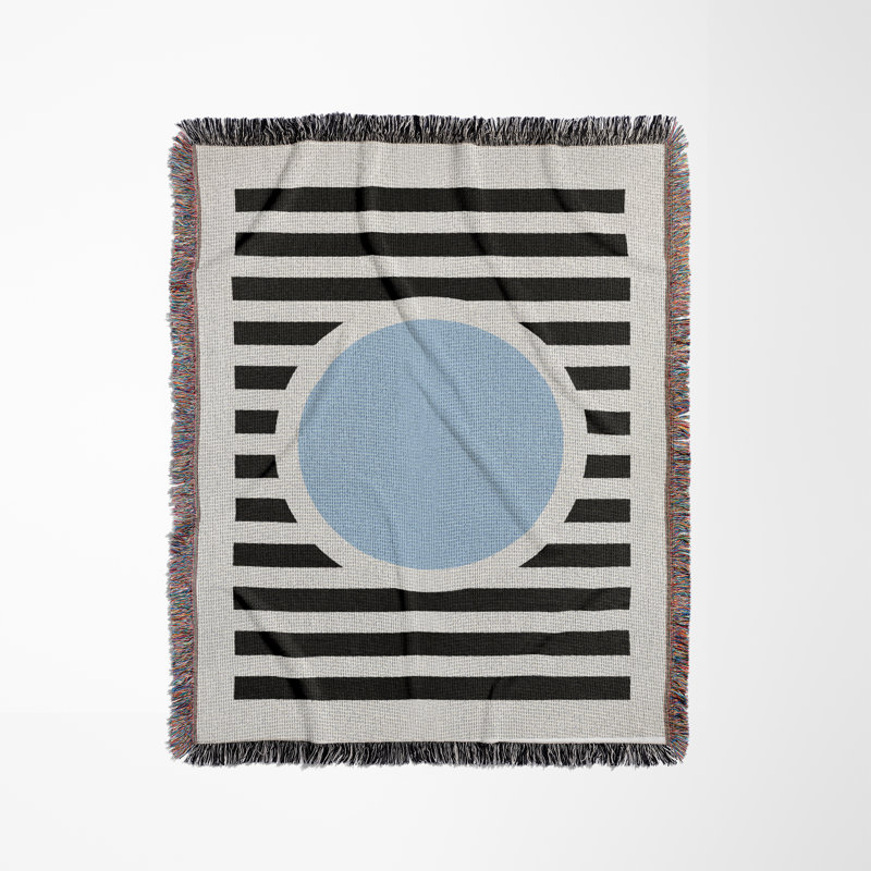 Circle Abstract Cotton Blend Blanket Throw, 60" L x 60" W, Blue/Black/Off-White