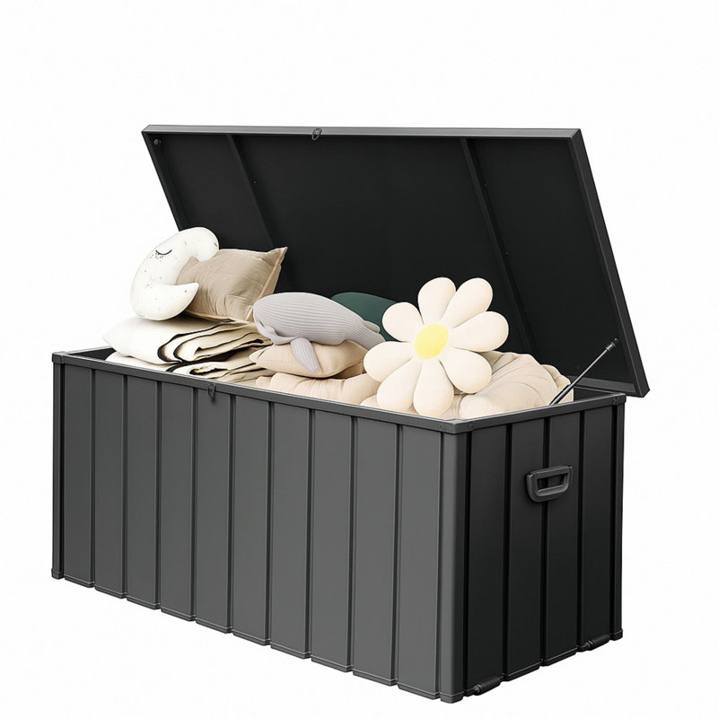 Boîte de rangement en métal 190 gallons, boîte extérieure en acier imperméable pour porche, piscine, outils, cour arrière