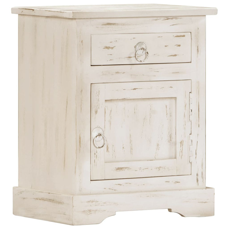 Armoire de chevet en bois de manguier massif blanc 15,7 po x 11,8 po x 19,7 po