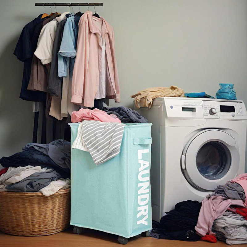 Rolling Slim Laundry Basket on Wheels, Foldable Laundry Hamper with Handle, Collapsible Laundry Sorter and Organizer, Tall Storage Basket Bin