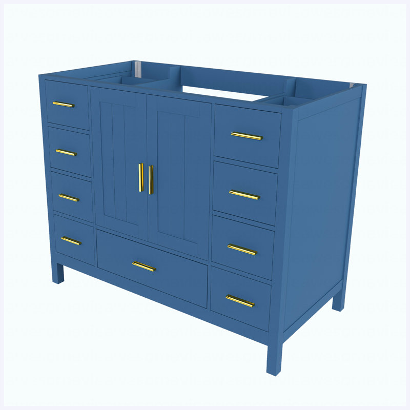 Armoire de meuble-lavabo 42 po, armoire de rangement autoportante avec 2 portes doubles à fermeture en douceur et 9 tiroirs à coulissement lisse, pour la salle de bain
