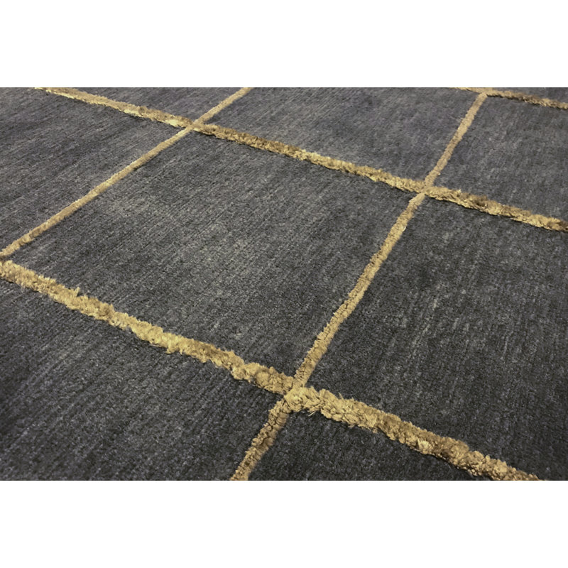 Hand-Knotted High-Quality Gray and Gold Area Rug