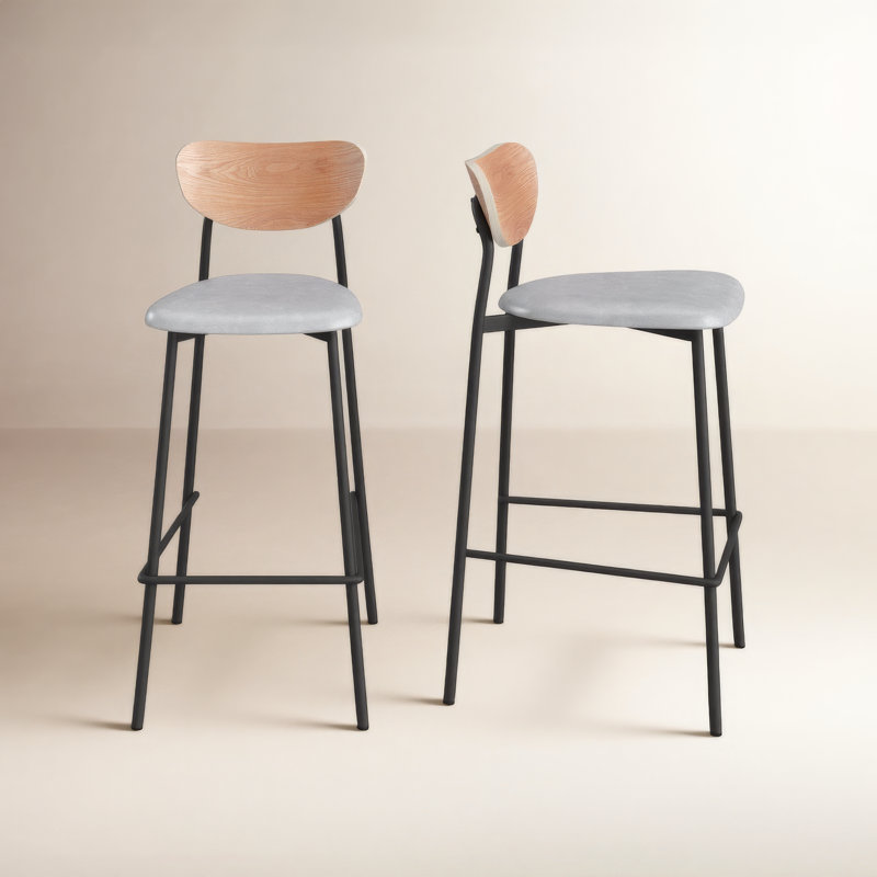 Bar & Counter Stool, Bar Stool (30" Seat Height), Gray Leather/Natural Frame
