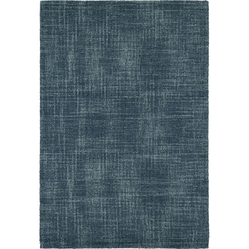 Crosshatch Denim Hand Micro Hooked Wool Rug, Rectangle 3' x 5'