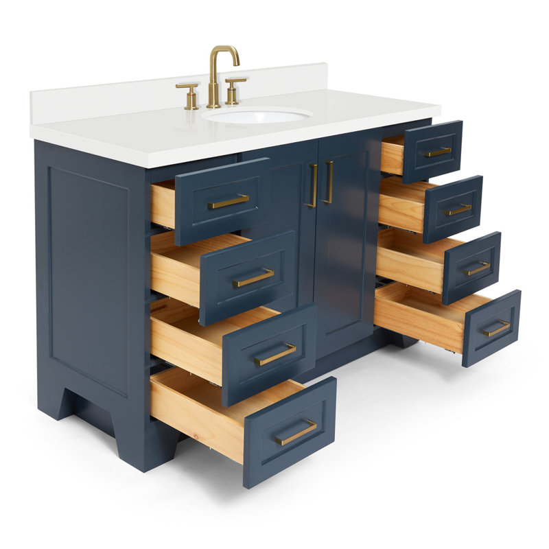 61 IN.  Single Bathroom Vanity, Oval, Midnight Blue, White Quartz