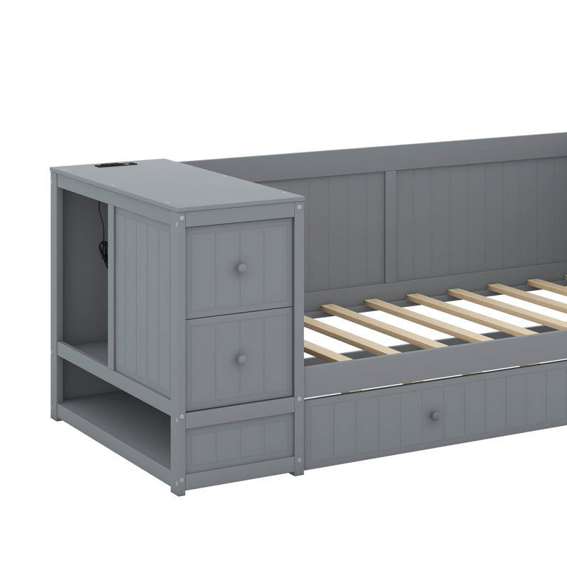 Lit de jour simple avec couchette et station de charge, Gris