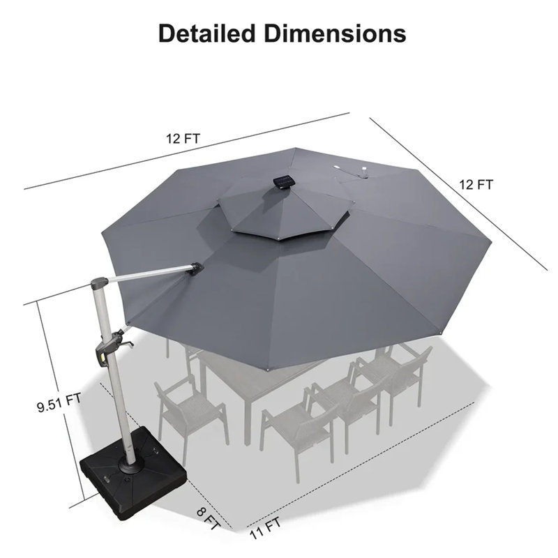 Parasol lumineux en porte-à-faux 12 po, Gris
