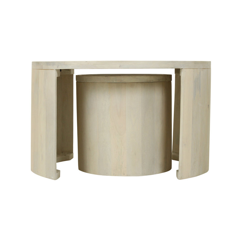 Cyrus Solid Wood Drum 2 Nesting Tables Set with Storage, White