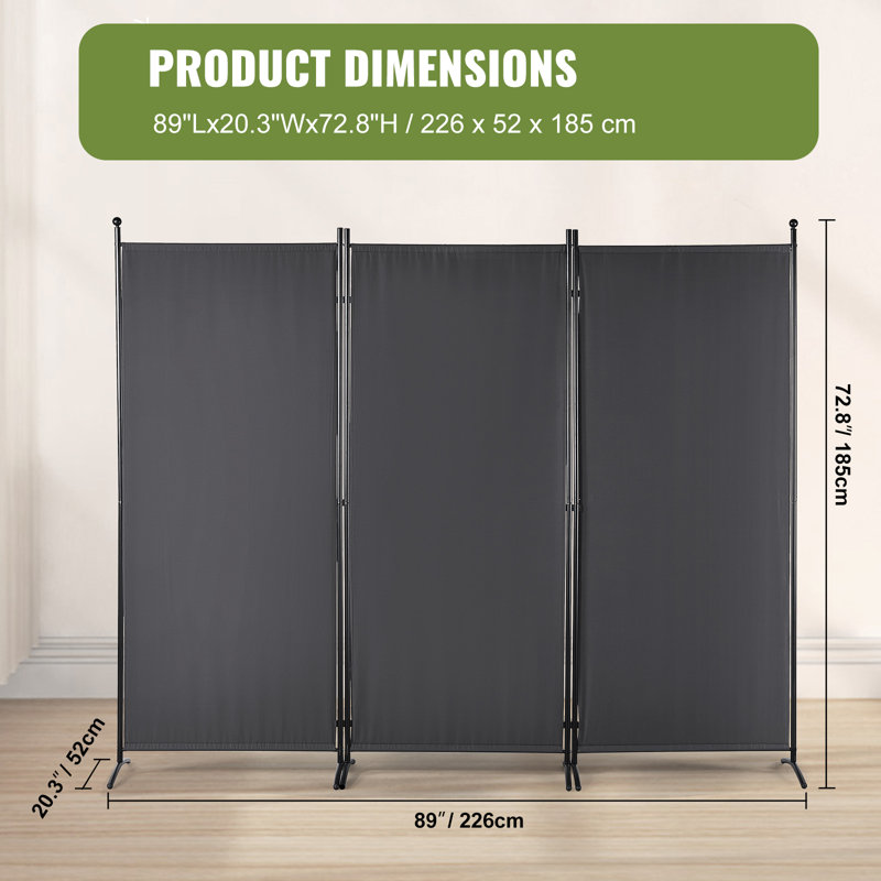 Paravent de 1,86 m (6,1 pi) pliable en tissu, gris foncé, pour bureau, chambre, salle à manger, bureau., Gris foncé