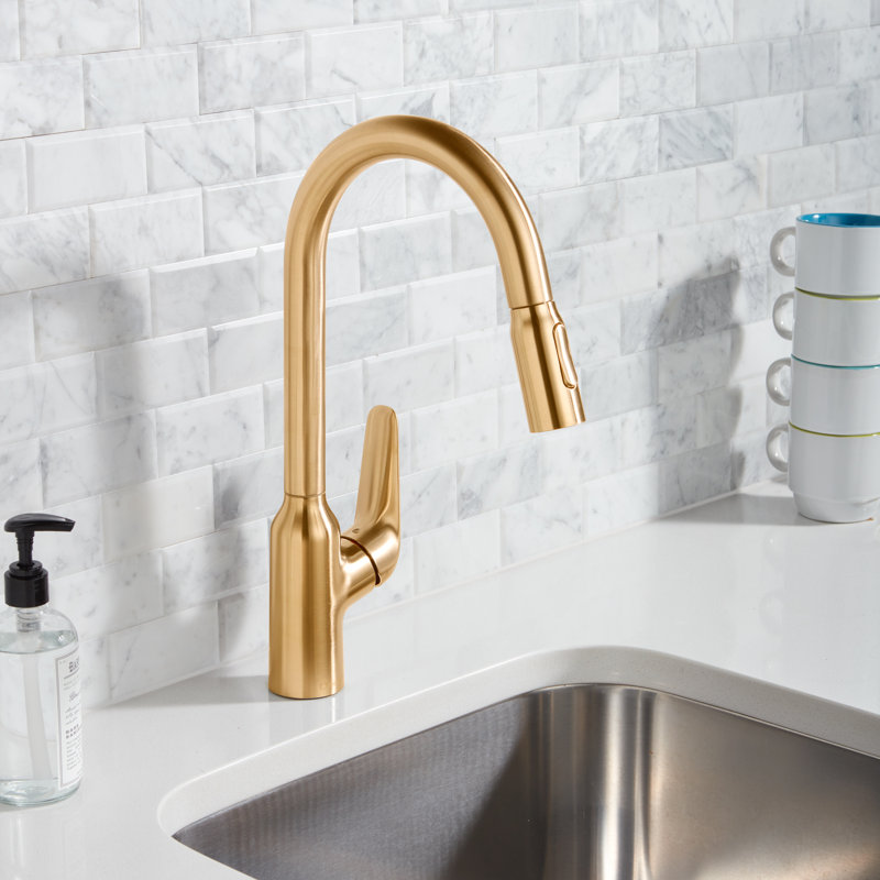 Focus N HighArc Kitchen Faucet with 2-Spray Pull-Down, 1.75 GPM, Brushed Gold Optic