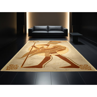 Tapis beige classique lavable à la machine Pittman Thoth - reliure beige