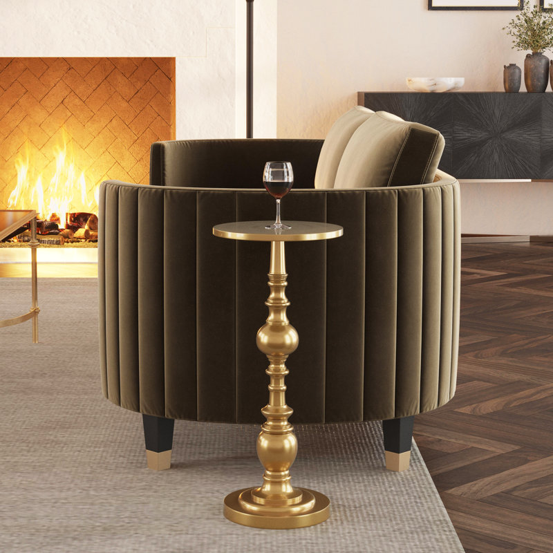 Darien Round Pedestal 10"W Side Table, Antique Gold