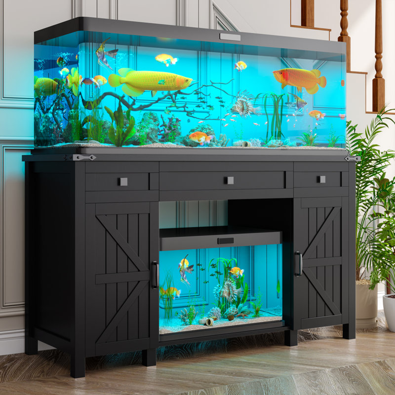 Support d'aquarium de 55 à 75 gallons avec prises de courant, support de réservoir de poissons de ferme avec tiroir et armoire de rangement, robuste et robuste