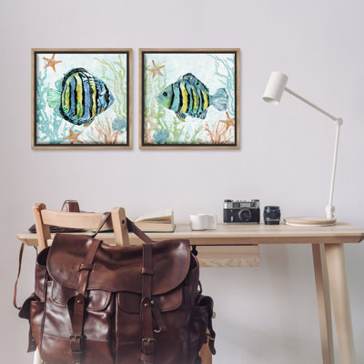 Aquatic Striped Fish 2 PC Framed Floater Canvas Set by Carol Robinson