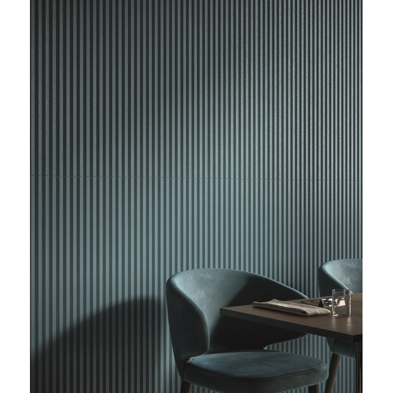 Carrelage mural en porcelaine cannelée 3D Canela 24 po x 48 po – Grand format texturé nervuré, Bleu