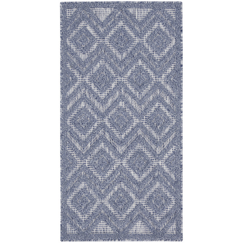Foundry Select Versatile Diamond Denim Blue Indoor/Outdoor Area Rug, Rectangle 2' x 4'