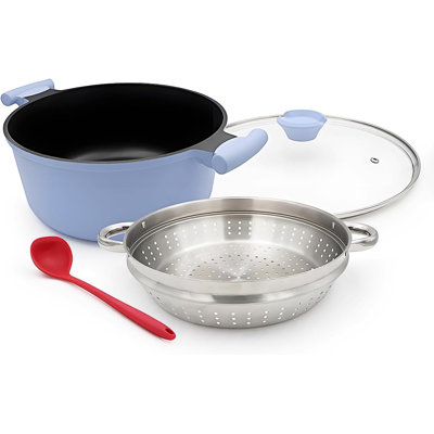 6-Quart Steamer Pot for Cooking, Steam Pots with Basket, Nonstick Stock Pot with Vegetable Steamer