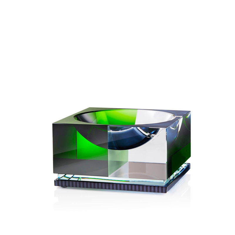 Denver Handmade Crystal Decorative Bowl, 3.93" H x 7.08" W x 7.08" D, Clear/Black/Green
