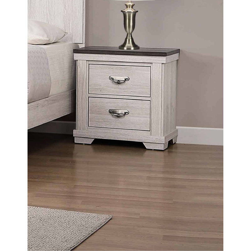 Table de chevet beige et blanche avec 2 tiroirs et charme rustique