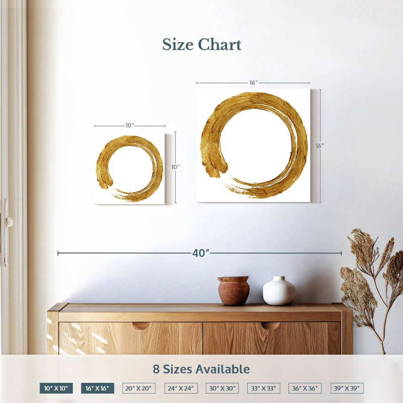Avery, cercle zen doré sur fond blanc I, H 10 po x l 10 po