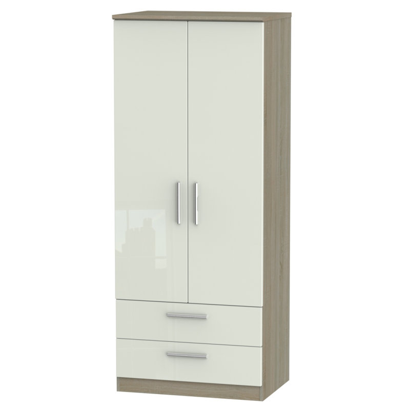 Fully Assembled 2 Door Wardrobe, Kashmir Gloss Finish / Dark Oak Wood Veneer