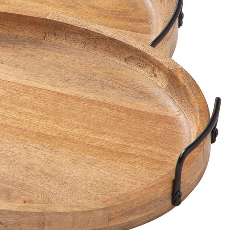 Jocelyne Contemporary 17" Brown Wood & Metal Serving Tray Set