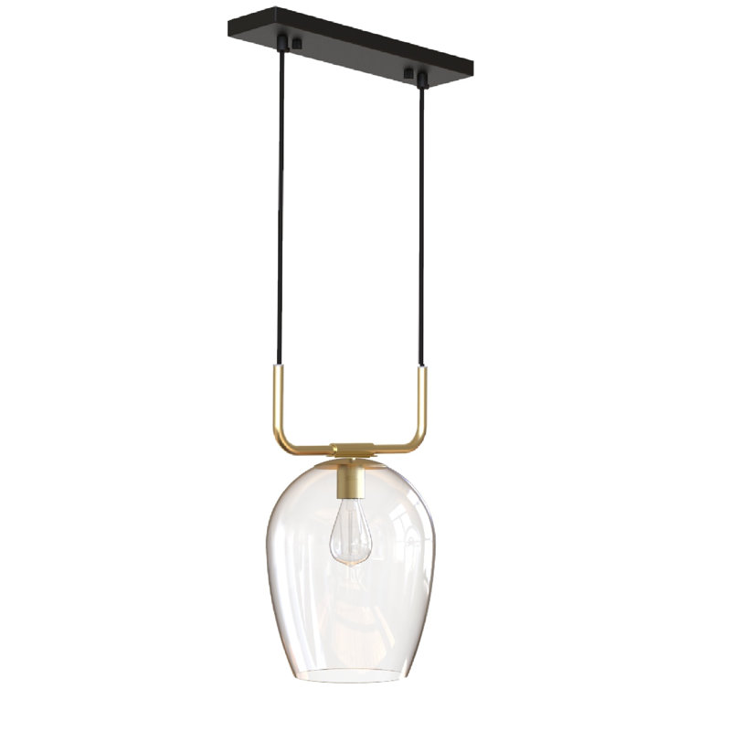 Brushed Brass U shaped glass pendant, 12" H x 10" W x 10" D, U-shaped Brass