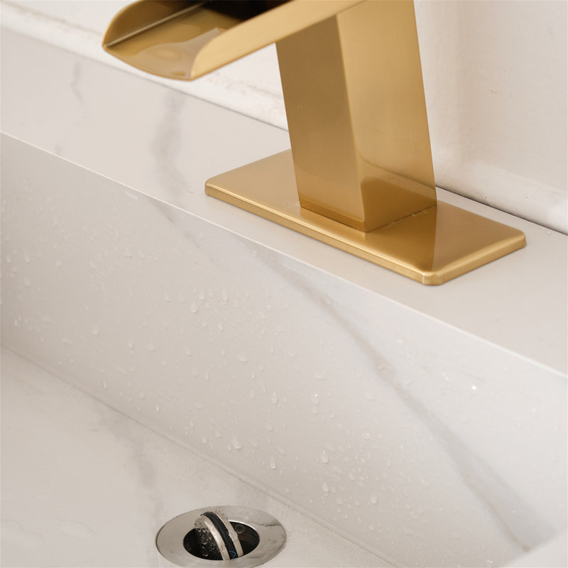Robinet de salle de bains monotrou avec ensemble de drainage, Or brossé