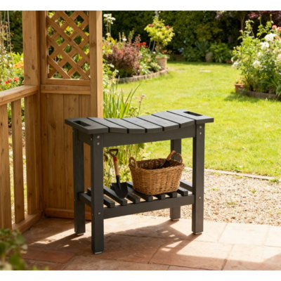 Banc de rangement - Banc intérieur / extérieur imperméable avec coussinets antidérapants, poignée et tablettes doubles, capacité de 265 lb (facile à assembler)