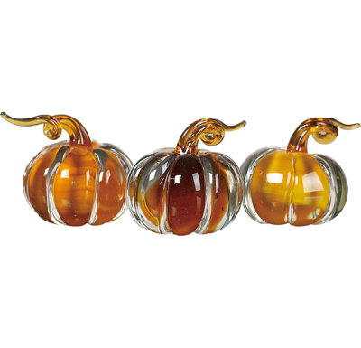 Mini Glass Amber Pumpkin, Decorative Pumpkins, Brown, Glass, Set of 3, Tabletop, Living Room, Fall Harvest, Home Decoration