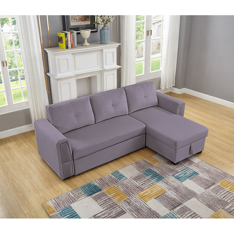 Canapé-lit et chaise longue réversible en velours de 91 po avec rangement Blatnice, Velours gris