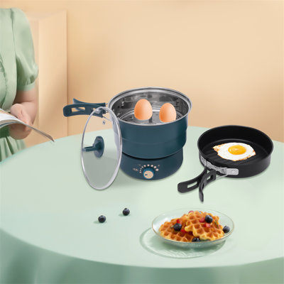 Portable Electric Hot Pot With Foldable Handleswhite/Green