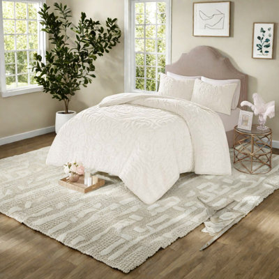 Premium Cotton Chenille Bedding Sets, King/cal King, Off-white Boho Design For All Seasons