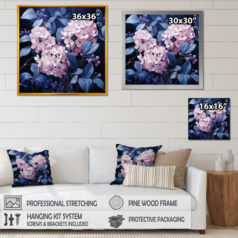 Jardin bleu de lilas IV sur toile, Cadre flottant blanc, H 30 po x l 30 po