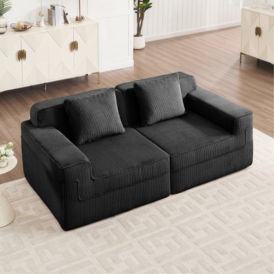 Boneless Compression Modular Boneless Sofa, Cloud Sectional Couch With Deep Seat, Modern Modular Sofa Couch With Throw Pillows Corduroy Fabric