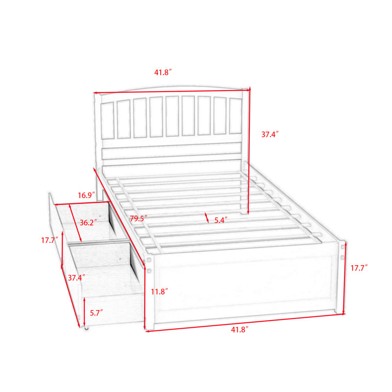 Eljay Twin Storage Platform Bed with Drawers, Espresso
