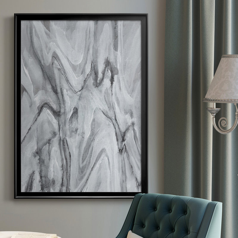 Marbré blanc IV - reproduction d'art sur toile, H 36,5 po x l 26,5 po x P 1 po, Cadre noir
