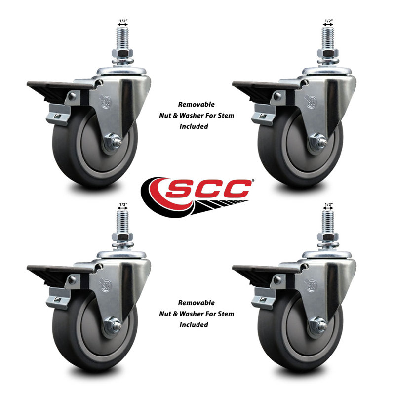 Rubber Wheel Swivel 12mm Threaded Stem Caster Set SCC