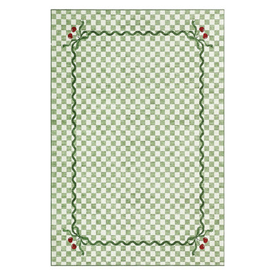 Tapis lavable antidérapant à carreaux de cerisier rosé rosé à poils courts à poils doux - résistant aux marques - pour salon / chambre à coucher / chambre de bébé / chambre d'enfant