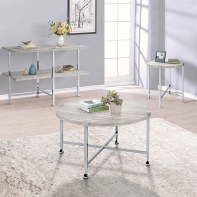 Table basse ronde en chêne blanc et chrome