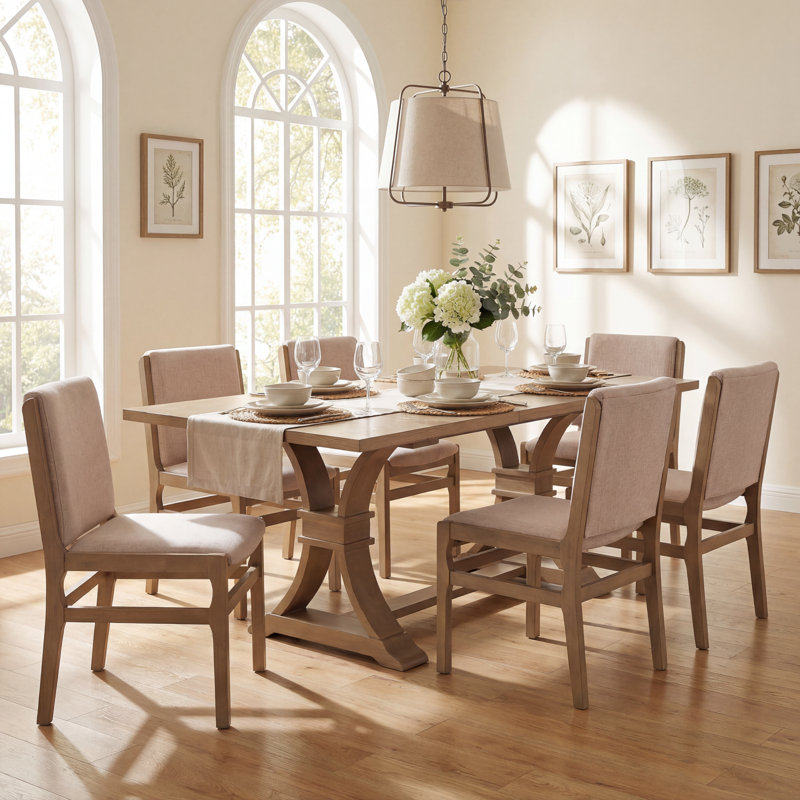 Ensemble de table de salle à manger extensible en bois d'hévéa 7 pièces avec chaises rembourrées Alagie
