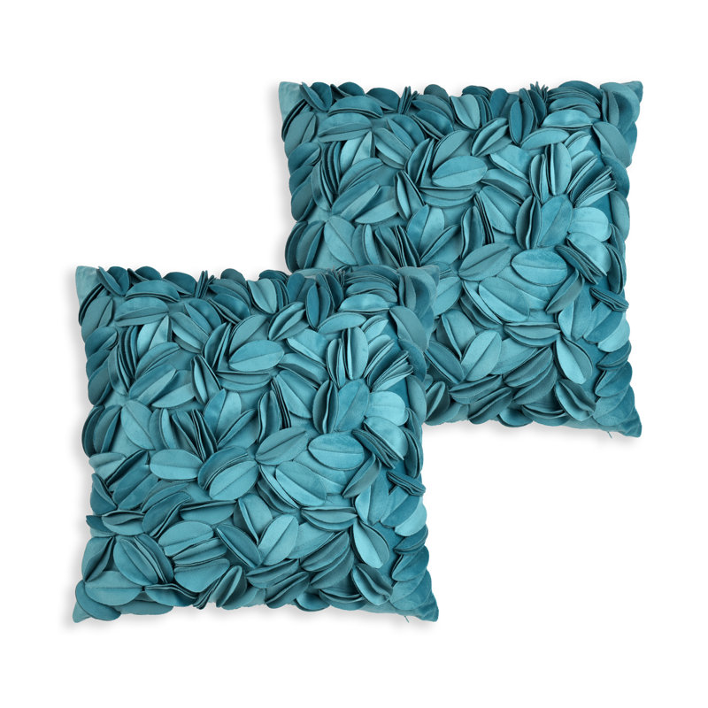 3D Floral Decorative Velvet Polyester Fiber Fill Indoor Throw Pillow Cover Set (Set Of 2), Square 18", Teal