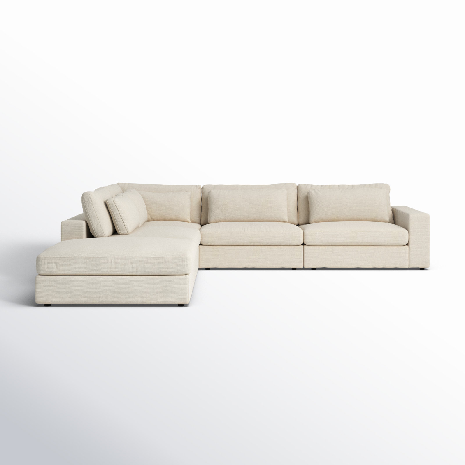 Dolan 5 - Piece Upholstered Modular Chaise Sectional, Clairmont Ivory Textured Chenille, Left Arm Facing