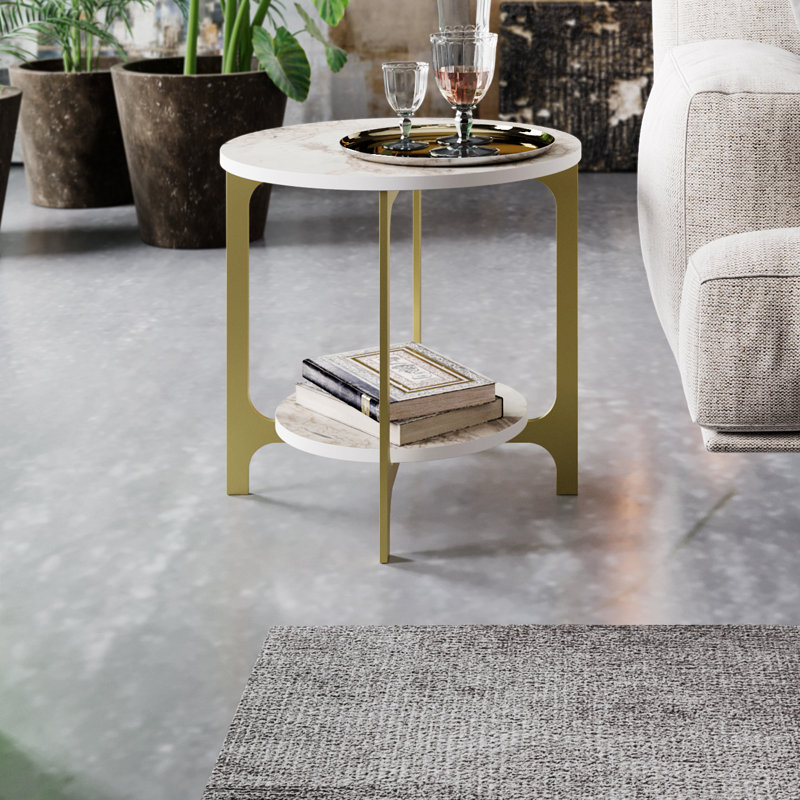 Gillham Round Side End Table, Gold, Ephesus