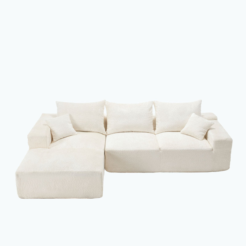 Boucle Sectional Sofa with pillows,No Assembly Needed, Beige Boucle