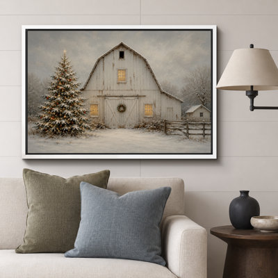 Christmas Barn Tree Holiday Artwork, Living Room Pictures, Framed Canvas Giclee Print Wall Art