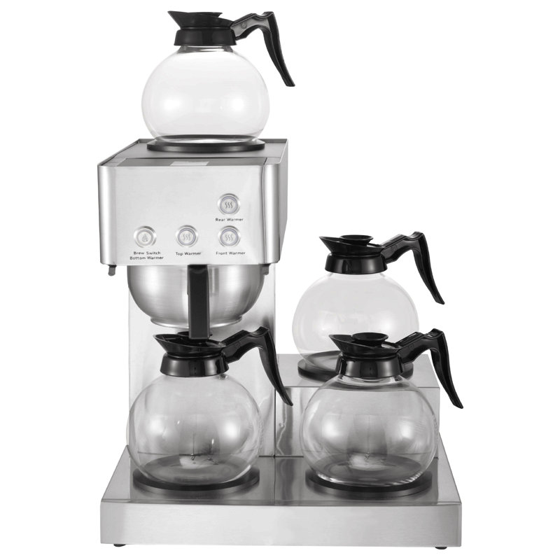 Commercial Drip Coffee Maker, 12 Cups Coffee-Maker Machine With 4 Glass Carafes And 4 Decanter Warmer Plates, Stainless Steel Drip Style Coffee Brewer, For Restaurant, Office, Coffee Shop & Home